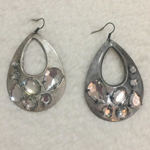 Silver Crystal Gem Stone Dangle Earrings
